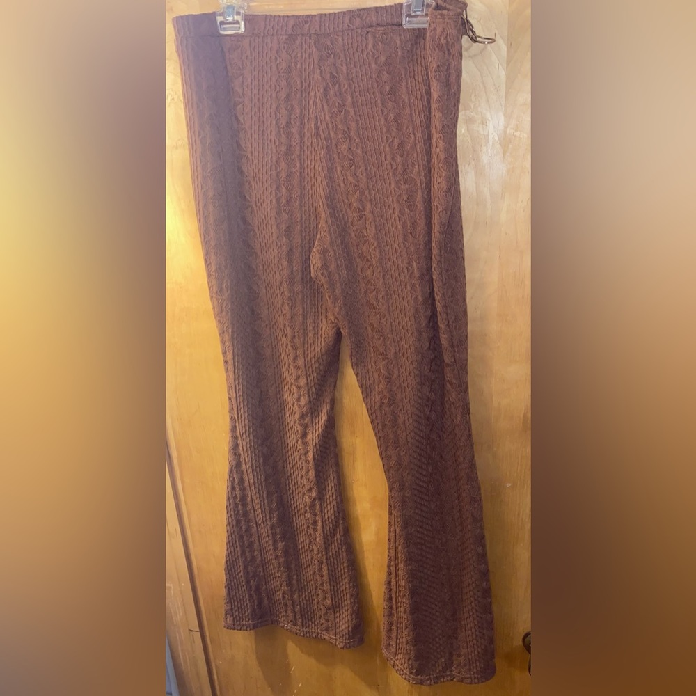 SHEIN Brown Textured Waist CutOut Buckled Wide Leg Pants